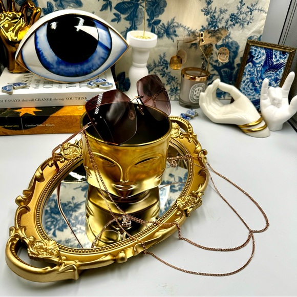 🆕 JIMMY CHOO 🧿 NWOT TAVI DDB3X Oversized Square Sunglasses Gold Copper w Chain - Picture 9 of 16